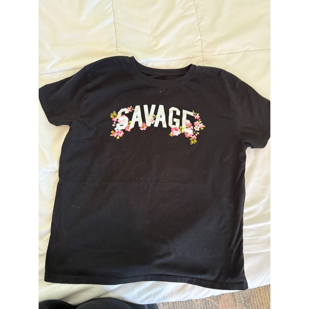 Modern Lux Savage Floral Graphic T Shirt Women's Size L Black Cotton Blend